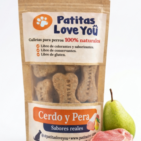 Galletas de Cerdo & Pera para perros 100gr – Patitas Love You