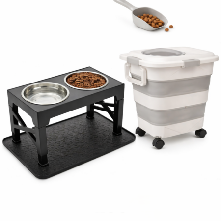 Combo Estación de Comida (comedero elevado + tapete + contenedor)