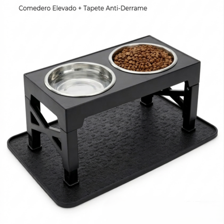Kit Comedero Elevado + Tapete de silicona plegable Patitas Love You