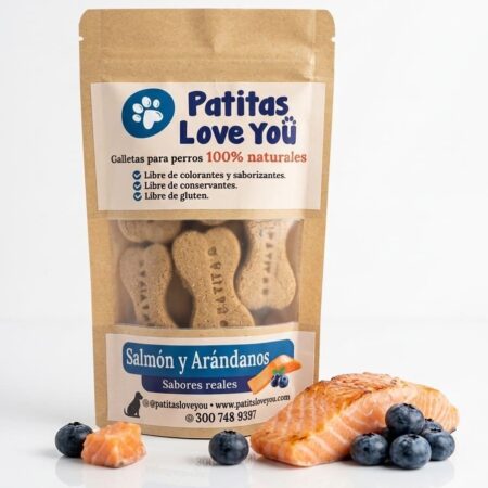 Galletas de Salmón & Arándanos para perros y gatos 100gr – Patitas Love You